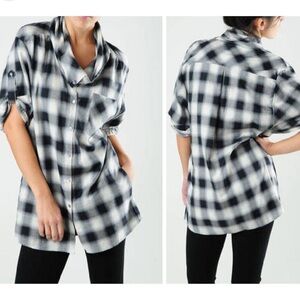 Vince Black Plaid Cowl Neck Button Down Tunic Top XS Coastal Cowgirl Western